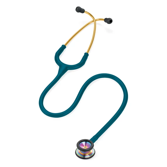 3M Littmann Classic II Pediatric gyermekvizsgálati fonendoszkóp karibkék cső, szivárvány fej, arany fülkengyel