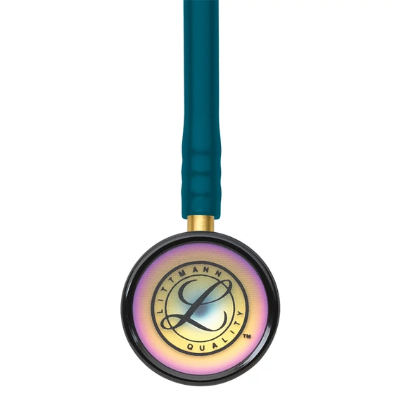 3M Littmann Classic II Pediatric gyermekvizsgálati fonendoszkóp karibkék cső, szivárvány fej, arany fülkengyel