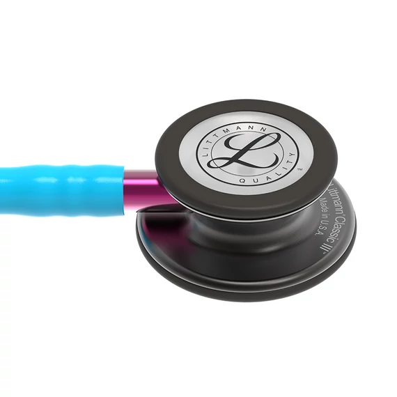 3M Littmann Classic III fonendoszkóp türkiz cső, füst fej és fülkengyel, rózsaszín betét